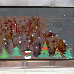 新年圣诞节商场店铺橱窗玻璃门窗户贴纸 餐厅布置雪人雪花树墙贴