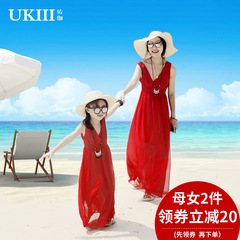 亲子装沙滩裙海边度假母女装亲子波西米亚长裙显瘦度假连衣裙