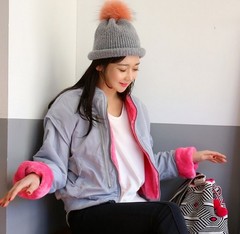 冬季新款 Minsshop 韩国代购 官网正品 短款拉链可爱内里毛呢外套