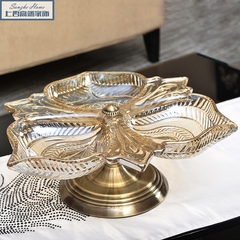 欧式新古典创意三格水晶玻璃果盘客厅茶几样板间奢华玻璃器皿摆件