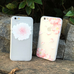 韩国 清新桃花 浮雕iPhone6手机壳 苹果6plus/6Splus硅胶壳 6S壳