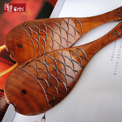 创建饭勺 厨房楠木鱼形木制饭勺 日式复古饭铲勺子 烹饪勺铲用具