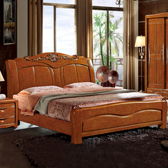 现代简约新中式全实木床1.8米储物高箱床双人高档纯橡木婚床