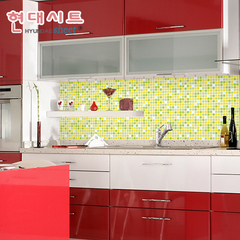 韩国自粘环保防水马赛克墙纸 黄绿格厨房卫生间浴室壁纸瓷砖贴纸