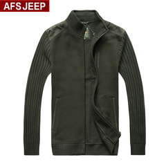 Afs Jeep/战地吉普加厚卫衣男士针织袖宽松立领夹克商务休闲外套