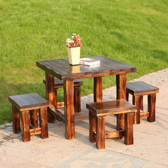 户外花园桌椅碳化木防腐木复古酒吧 休闲茶座实木餐桌椅家具组合