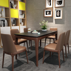 火烧石餐桌小户型客厅饭桌现代简约北欧实木大理石餐桌椅组合6人