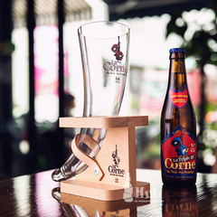 比利时La Corne吊死鬼啤酒专用羊角杯烫印木支架全国包邮