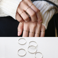 韩国韩版S925纯银简单款光面简约线条细戒指指环戒子