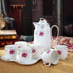 欧式陶瓷水具浮雕描金冷水壶水杯套装带托盘 大容量茶具家用耐热