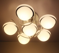客厅灯节能led半吸顶灯卧室灯创意餐厅灯现代简约白色铁艺架子灯