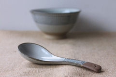 格子系列丨日式和风复古古朴 粗陶 厚实 陶瓷汤匙 饭勺