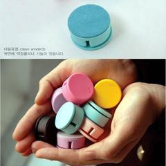 韩版wm创意圆形糖果色手机檫屏幕擦耳机绕线器缩短耳机线可爱