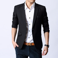 新款秋装小西装男士韩版修身型潮流黑色西服青年休闲外套