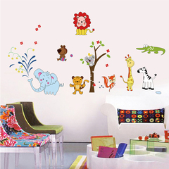 卡通动漫儿童房幼儿园布置贴画 卧室客厅可移除墙贴纸 动物世界