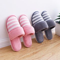 冬季保暖条纹韩版情侣卧室内男女式家居家客人棉拖鞋可爱防水