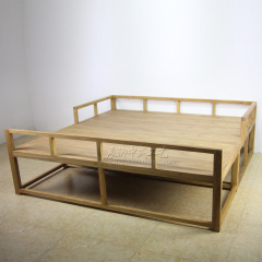 罗汉床中式实木简约大床明清古典老榆木围栏床榻素家具禅意现代床