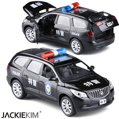杰姬1:32别克昂科雷美国警车合金车模声音灯光回力仿真模型车玩具