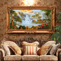 欧式手绘有框油画客厅沙发背景风水挂画山水风景装饰画聚宝盆壁画