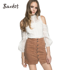Bardot2016夏季新款白色时尚露肩灯笼袖长袖衬衫36111TB