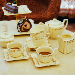 欧式咖啡杯套装 简约创意浮雕描金陶瓷英式咖啡杯碟下午茶茶具