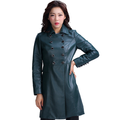 Dongming2016春秋新款女修身中长款绵羊皮衣大码真皮皮风衣外套