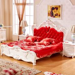 美嘉思欧式床雕花高箱储物床 法式新古典红色卧室床简约田园床