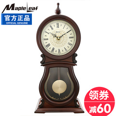 枫叶欧式复古座钟 实木静音客厅创意台钟 美式古董丽声机芯钟表