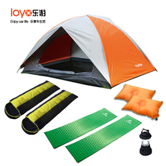 乐游露营帐篷套装 双人双层帐篷 睡袋 自充气垫 自充枕头 帐篷灯