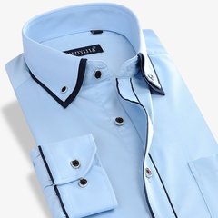 2015新款男士长袖斜纹衬衫商务正装男韩版修身型免烫男式衬衣双领