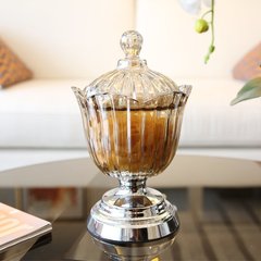 欧式现代婚房客厅茶几装饰器皿摆件 透明玻璃糖果罐结婚礼品摆设