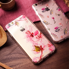 清新粉色碎花玫瑰金苹果6s手机壳 iPhone6plus超薄透明保护套软壳