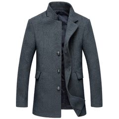 印秀2016秋冬新款男士羊毛呢大衣中长款男装修身中年呢大衣外套