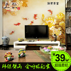 现代中式牡丹九鱼壁画 客厅卧室书房电视背景墙纸 个性定制壁纸