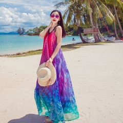 2016夏季新款露背雪纺连衣裙海边度假沙滩裙吊带裙波西米亚长裙