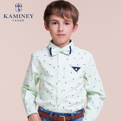 卡米尼童装2016春装新款男童长袖衬衫 中大童休闲时尚印花衬衣潮