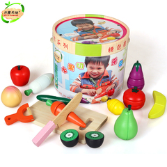包邮桶装 木制磁性切水果玩具 切切乐 多配件水果蔬菜切切看过家