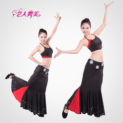 艺人舞美傣族舞蹈服装演出服桃李杯女儿花黑红色群舞定制舞台装