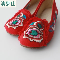 老北京布鞋女夏民族风 绣花鞋内增高广场舞蹈鞋红色布鞋婚鞋