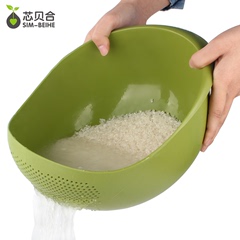 创意淘米盆蔬果盆 加大加厚洗米筛塑料淘米篮淘米器洗菜盆水果盆