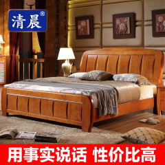 清晨全实木床1.5米1.8双人大床现代中式家具高箱储物床简约橡木床