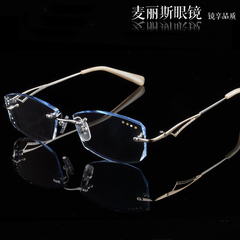 韩国镶钻石切边眼镜架女眼镜无框眼镜框渐变色超轻潮成品近视镜