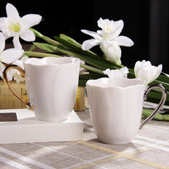 新瓷代花心情侣对杯复古艺术白陶瓷杯外贸咖啡杯马克杯