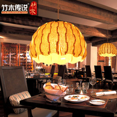 竹木传说 东南亚餐厅吊灯原创手工木质灯具 田园水曲柳木皮灯0207