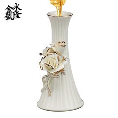 金箔玫瑰花专用陶瓷花瓶中秋礼品装饰品摆设生日礼物家居摆件实用