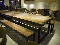 美式乡村实木复古铁艺餐馆餐桌 酒吧会所长桌 电脑桌工作台会议桌