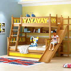 上下床双层床实木高低床男孩滑梯床女孩儿童床带护栏子母床梯柜床