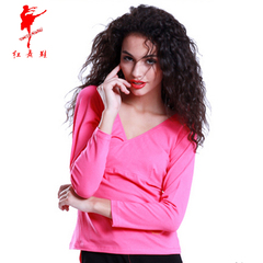 红舞鞋新款长袖广场舞上衣薄棉交叉拉丁上衣女韩版修身T恤38441