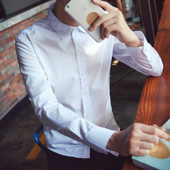 春秋季长袖衬衫男士修身商务工装白衬衣纯色职业正装免烫伴郎寸衫