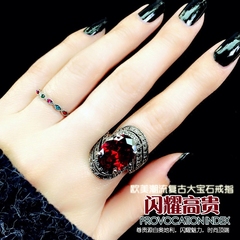 红宝石戒指韩国韩版潮人时尚复古简约饰品欧美水晶戒子女食指指环